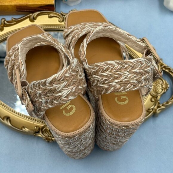 🆕 GIANNI BINI 🧿 NWOB Santi Woven Beaded Wedge Sandal - Neutral Woven Sz US 7.5 - Picture 9 of 14